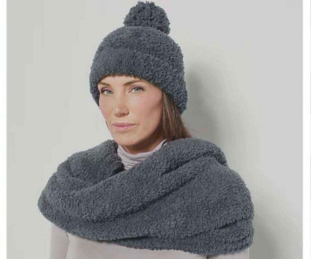 Barefoot Dreams CozyChic Pom Pom Beanie & Scarf Set Womens slate Blue